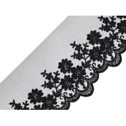 Embroidery lace on organza width 90 mm - Black (1 Meter)