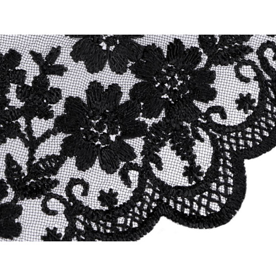 Dantelă brodată pe organza, lățime 90 mm - Negru (27 Metri) Dantelă brodată pe organza, lățime 90 mm - Negru (27 Metri)