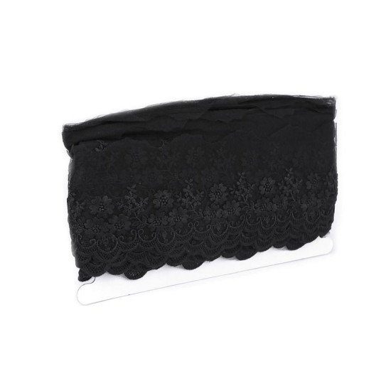 Dantelă brodată pe organza, lățime 90 mm - Negru (27 Metri) Dantelă brodată pe organza, lățime 90 mm - Negru (27 Metri)
