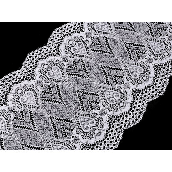 Elastic lace / table runner / insert width 18 cm - Snow white (1 Meter) Elastic lace / table runner / insert width 18 cm - Snow white (1 Meter)