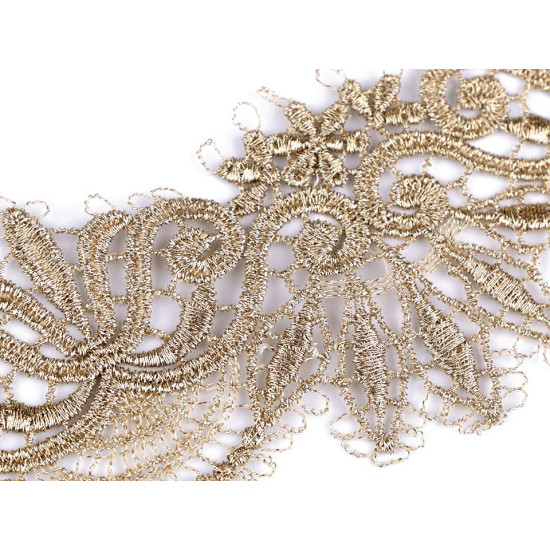 Dantelă brodată cu lurex, lățime 64 mm - Auriu deschis (1 Metru) Dantelă brodată cu lurex, lățime 64 mm - Auriu deschis (1 Metru)