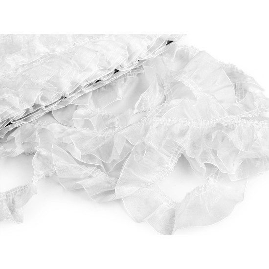 Organza ruffle trim width 40 mm - White (1 Meter)