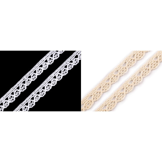 Bobina di pizzo in cotone, larghezza: 10; 14 mm - Bianco (45 Metri) Bobina di pizzo in cotone, larghezza: 10; 14 mm - Bianco (45 Metri)