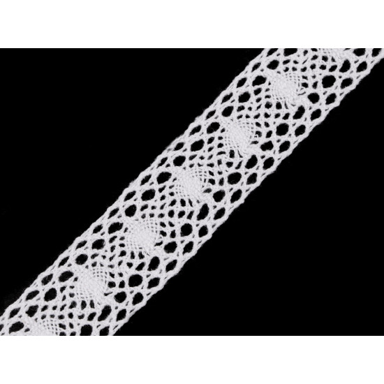 Cotton bobbin lace trim / insert, width 30 mm - White (45 Meters) Cotton bobbin lace trim / insert, width 30 mm - White (45 Meters)