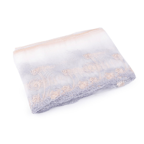Embroidered lace on organza width 20 cm - Salmon (1 Meter) Embroidered lace on organza width 20 cm - Salmon (1 Meter)