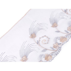 Embroidered lace on organza width 20 cm - Salmon (1 Meter)
