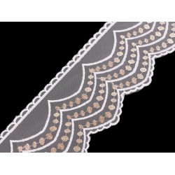 Embroidered lace on organza width 13 cm - Lightbeige (1 Meter)