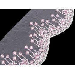 Embroidered lace on organza width 18 cm - Light pink (1 Meter)