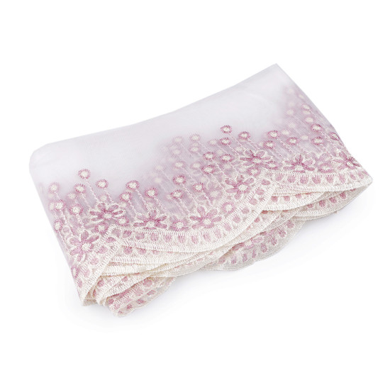 Dantela brodata pe organza latime 18 cm - Off white (1 Metru) Dantela brodata pe organza latime 18 cm - Off white (1 Metru)