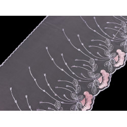 Embroidered lace on organza width 20 mm - Very light grey (1 Meter)