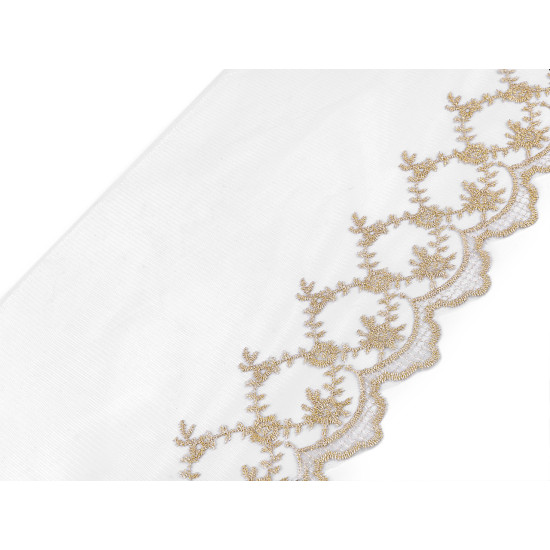 Embroidered lace on organza with lurex width 17 cm - Off white (27 Meters) Embroidered lace on organza with lurex width 17 cm - Off white (27 Meters)