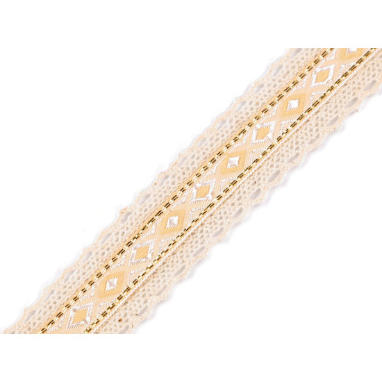 Koronka bawełniana z krajką szerokość 30 mm - Naturalny jasny (18 Metry) Koronka bawełniana z krajką szerokość 30 mm - Naturalny jasny (18 Metry)