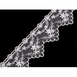 Embroidered lace on monofilament, width 65 mm - White (1 Meter)