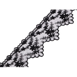 Embroidered lace on monofilament, width 65 mm - Black (1 Meter)