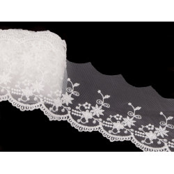 Embroidered lace on monofilament, width 70 mm - Off white (1 Meter)