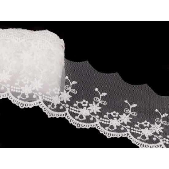 Embroidered lace on monofilament, width 70 mm - Off white (1 Meter) Embroidered lace on monofilament, width 70 mm - Off white (1 Meter)