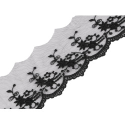 Embroidered lace on monofilament, width 70 mm - Black (1 Meter)