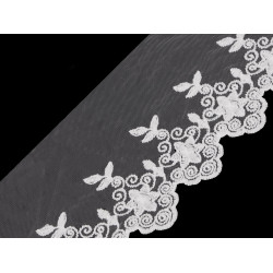 Embroidered lace / braid on monofilament, width 90 mm - Off white (1 Meter)