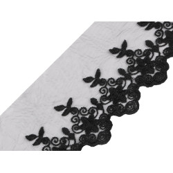 Embroidered lace / braid on monofilament, width 90 mm - Black (1 Meter)