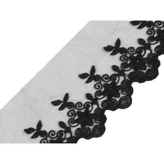 Embroidered lace / braid on monofilament, width 90 mm - Black (1 Meter) Embroidered lace / braid on monofilament, width 90 mm - Black (1 Meter)