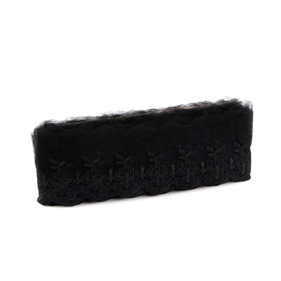 Embroidered lace / braid on monofilament, width 90 mm - Black (1 Meter) Embroidered lace / braid on monofilament, width 90 mm - Black (1 Meter)