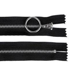 Metal zipper no 4, width 20 cm, with silver teeth - Black (1 Piece)