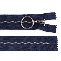 Metal zipper no 4, width 20 cm, with silver teeth - Blue dark (1 Piece)