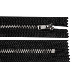 Metal zipper no. 4, length 18 cm with silver teeth, for trousers - Black (1 Piece)