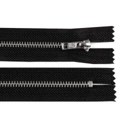 Metal zipper with silver teeth no 3, length 18 cm, trouser - Black (1 Piece)