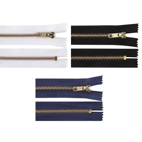 Metal zipper no. 5, length 14 cm (jeans) - White (10 Pieces)