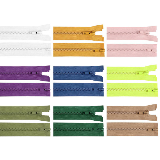 Two-way plastic zipper no 5, open-end, 2 sliders, length 75 cm, jacket - Yellow (1 Piece) Two-way plastic zipper no 5, open-end, 2 sliders, length 75 cm, jacket - Yellow (1 Piece)