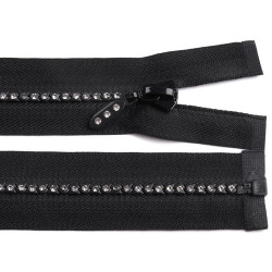 Rhinestone plastic zipper no 4, length 50 cm - Black (1 Piece)