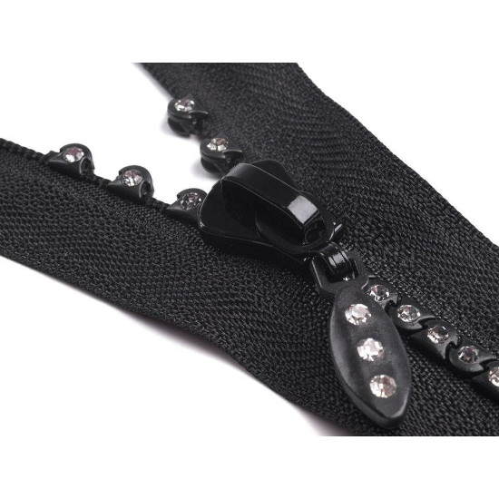 Rhinestone plastic zipper no 4, length 50 cm - White (1 Piece) Rhinestone plastic zipper no 4, length 50 cm - White (1 Piece)
