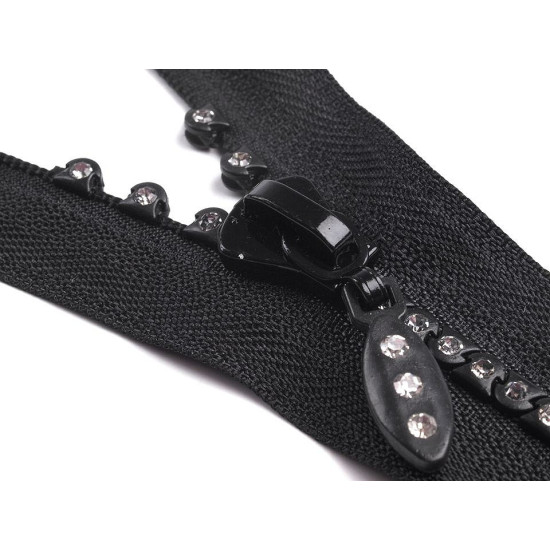 Rhinestone plastic zipper no 4, length 65 cm - White (1 Piece) Rhinestone plastic zipper no 4, length 65 cm - White (1 Piece)
