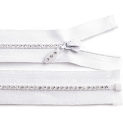 Rhinestone plastic zipper no 4, length 65 cm - White (1 Piece)