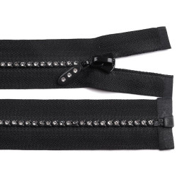 Rhinestone plastic zipper no 4, length 65 cm - Black (1 Piece)