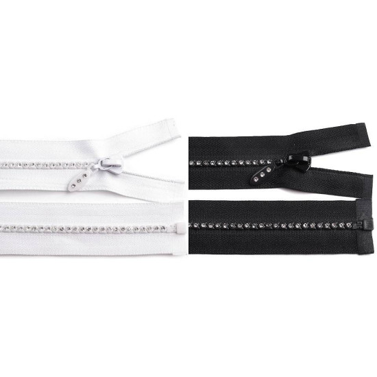 Rhinestone plastic zipper no 4, length 65 cm - White (1 Piece) Rhinestone plastic zipper no 4, length 65 cm - White (1 Piece)