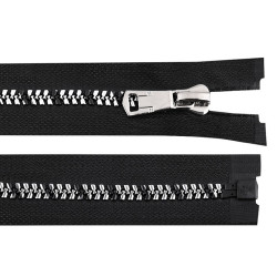 Plastic / vislon zipper with silver-black teeth no. 8 length 70 cm - Black (1 Piece)