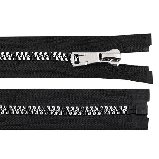 Plastic / vislon zipper with silver-black teeth no. 8 length 70 cm - Black (1 Piece) Plastic / vislon zipper with silver-black teeth no. 8 length 70 cm - Black (1 Piece)