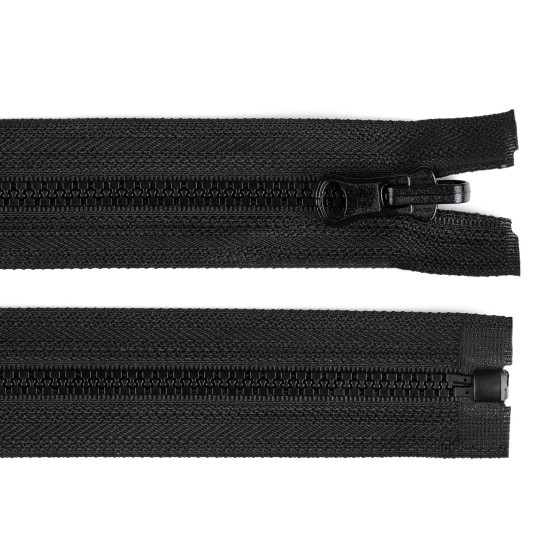 Plastic zipper, no 5, length 70 cm, with reversible slider - Black (1 Piece) Plastic zipper, no 5, length 70 cm, with reversible slider - Black (1 Piece)