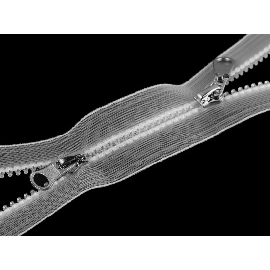 Plastic zipper no 5, 2 sliders / 2-way, open-end, 70 cm, transparent - Transparent (10 Pieces) Plastic zipper no 5, 2 sliders / 2-way, open-end, 70 cm, transparent - Transparent (10 Pieces)