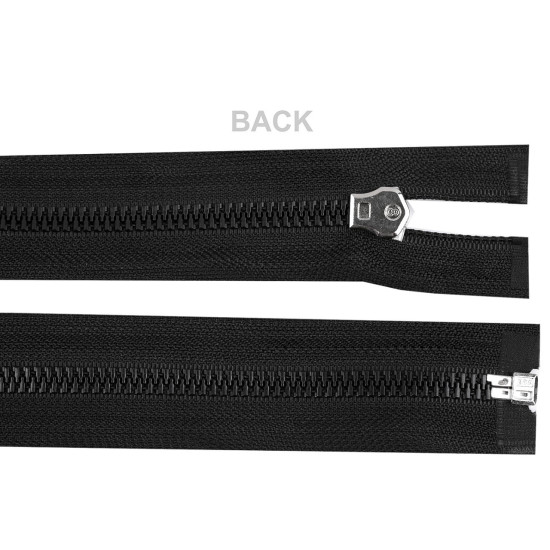 Plastic zipper, imitation metal no 8, length 90 cm, jacket - Black (10 Pieces) Plastic zipper, imitation metal no 8, length 90 cm, jacket - Black (10 Pieces)
