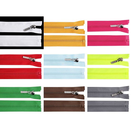 Plastic zipper no 5 length 50 cm with a decorative slider - Yellow (1 Piece) Plastic zipper no 5 length 50 cm with a decorative slider - Yellow (1 Piece)
