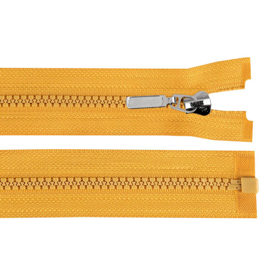 Plastic zipper no 5 length 50 cm with a decorative slider - Yellow (1 Piece) Plastic zipper no 5 length 50 cm with a decorative slider - Yellow (1 Piece)