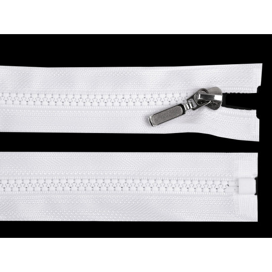 Plastic zipper no 5 length 80 cm with a decorative slider - White (1 Piece) Plastic zipper no 5 length 80 cm with a decorative slider - White (1 Piece)