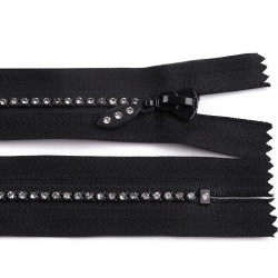 Rhinestone plastic zipper no 4, length 16 cm - Black (1 Piece)