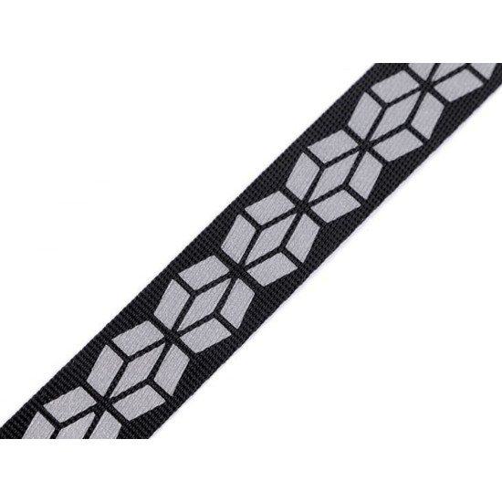 Taśma z odblaskowym nadrukiem szerokość 20 mm - Czarny (50 Metry) Taśma z odblaskowym nadrukiem szerokość 20 mm - Czarny (50 Metry)