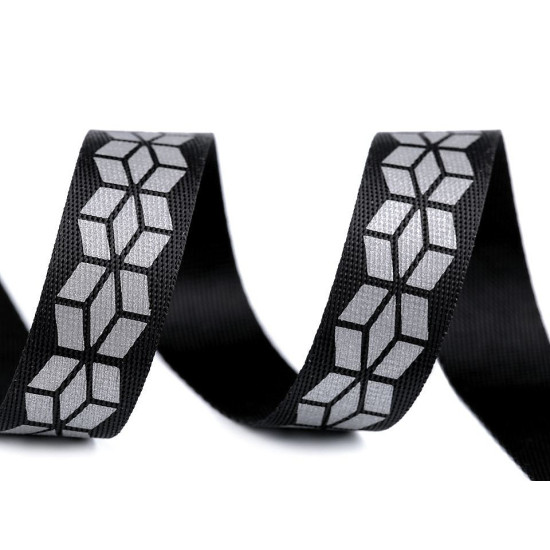 Taśma z odblaskowym nadrukiem szerokość 20 mm - Czarny (50 Metry) Taśma z odblaskowym nadrukiem szerokość 20 mm - Czarny (50 Metry)