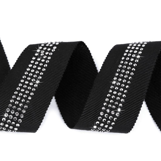 Taśma lampas / rypsowa z szlifowanymi kamyczkami szerokość 30 mm - Czarny (1 Metr) Taśma lampas / rypsowa z szlifowanymi kamyczkami szerokość 30 mm - Czarny (1 Metr)