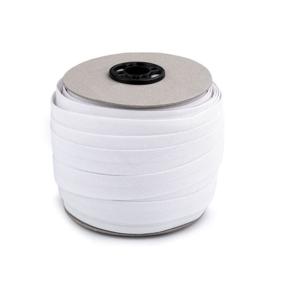 Nastro in sbieco, in cotone, larghezza da chiuso: 18 mm - Bianco (50 Metri) Nastro in sbieco, in cotone, larghezza da chiuso: 18 mm - Bianco (50 Metri)